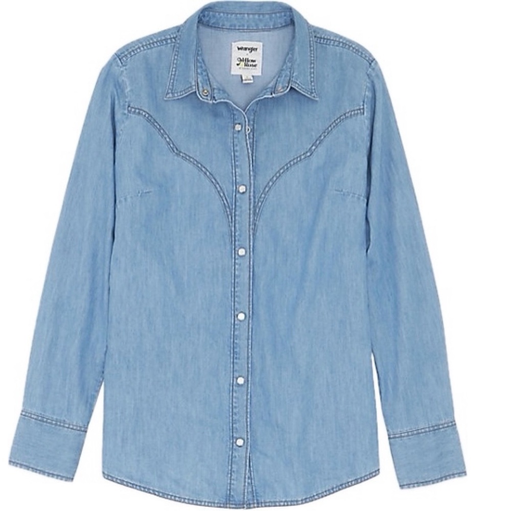 wrangler x yellow rose kendra scott denim western button up shirt pearl snap Med